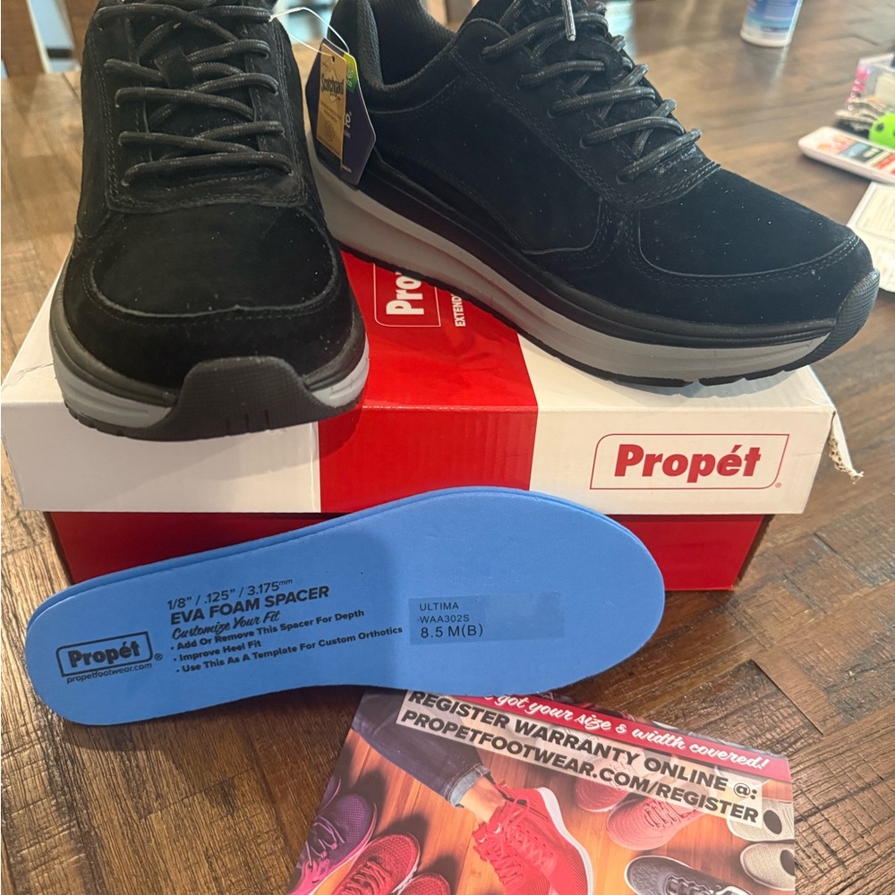 Propét Women’s Black Suede Athletic Sneaker - Supportive Comfort 8.5w